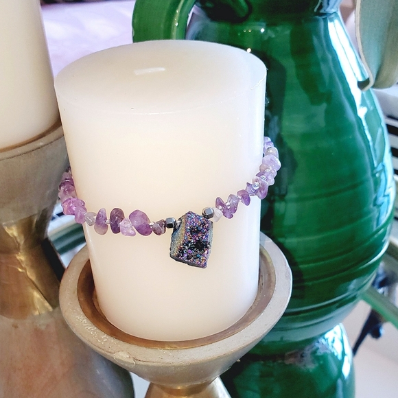 Amethyst and Mystic Druzy Chunky Wrap Bracelet - Picture 5 of 7